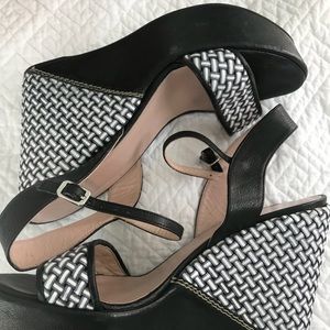 Stuart Weitzman Black and White Wedge Sandal